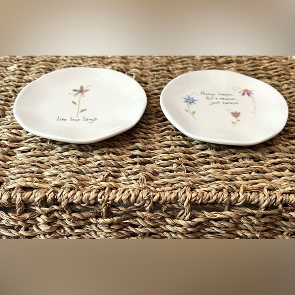 2 NATURAL LIFE Trinket Dish JUST BELIEVE LIVE LOVE LAUGH Floral Ceramic Jewelry - Picture 5 of 9